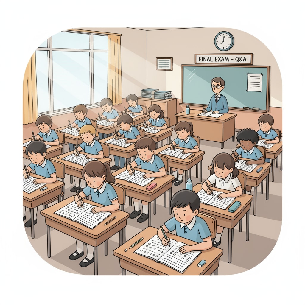 A classroom scene of traditional student assessment related to educational measurement and teaching strategies