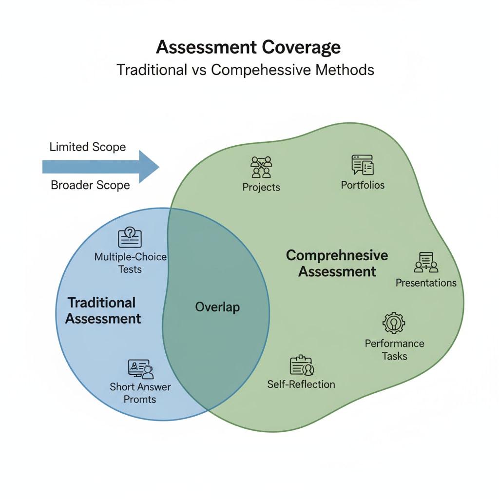 A graph depicting the limitations of traditional assessment in educational measurement for student evaluation related to teaching strategies