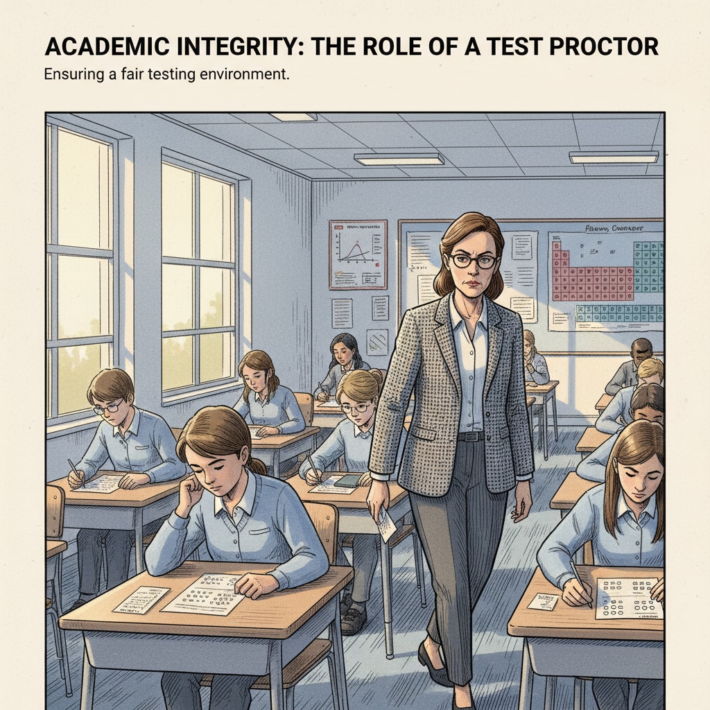 A test proctor monitoring students during an exam, relevant to test proctors, work experience, job vacancies