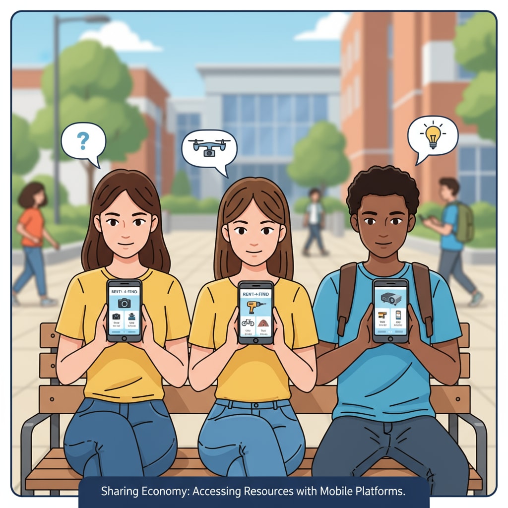 K12 students using a rental platform interface to explore item sharing opportunities for extra income