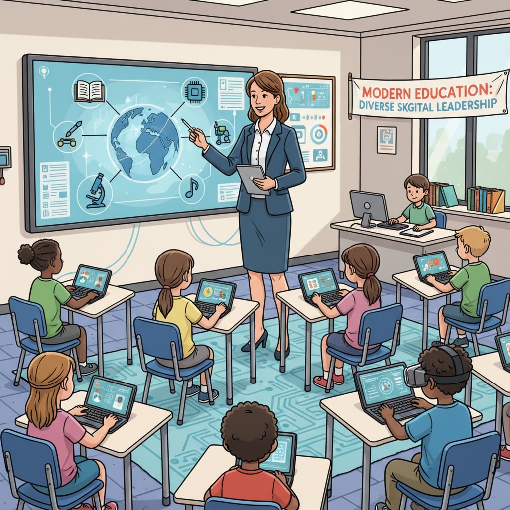 A teacher using educational technology in the classroom. This showcases the importance of diverse skills, specifically proficiency in educational technology, for educators in today's education environment. Teacher using educational technology as part of cultivating diverse abilities for their dream job in education.