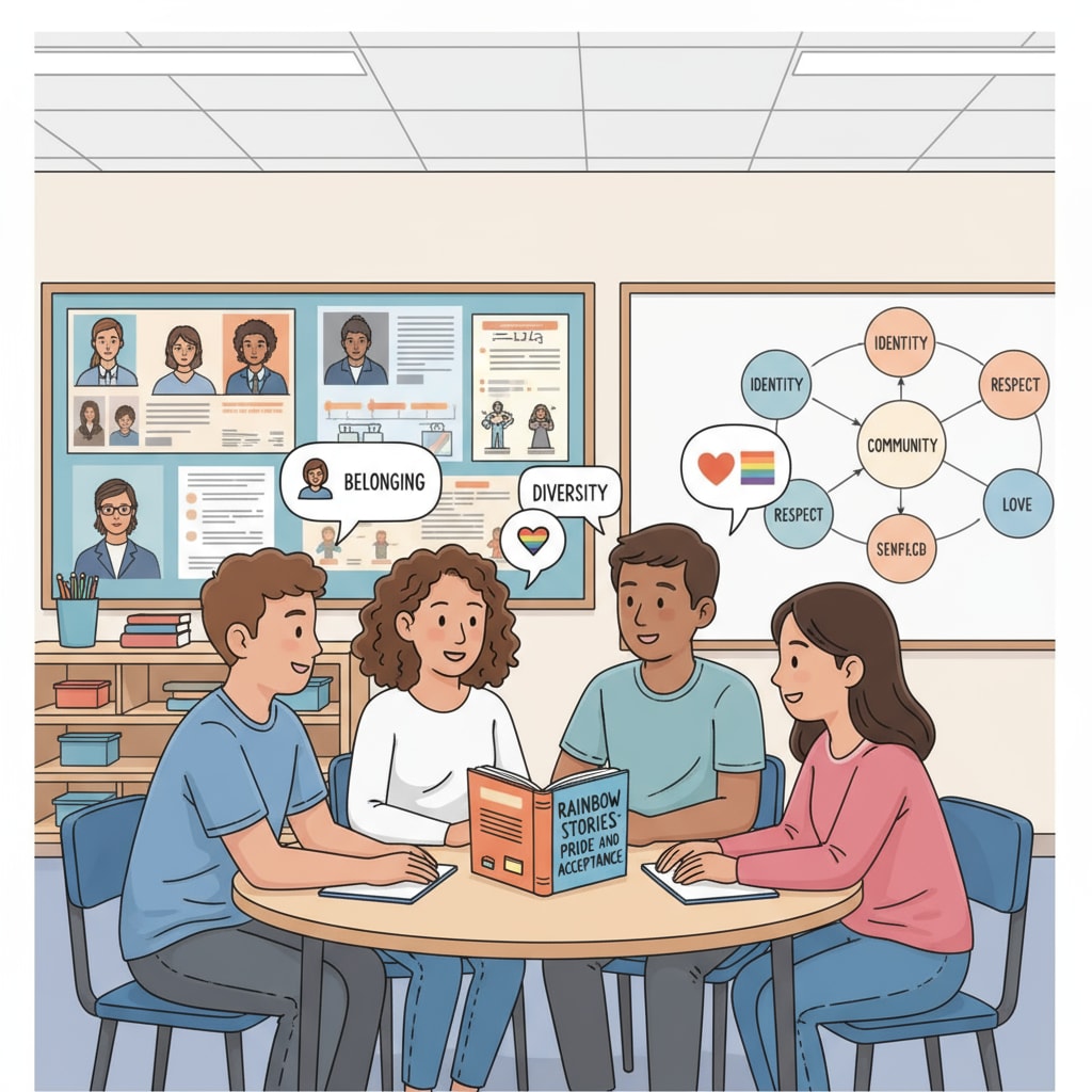 A classroom scene where students are discussing an LGBTQ+ themed book Students in a military school classroom discussing an LGBTQ+ book