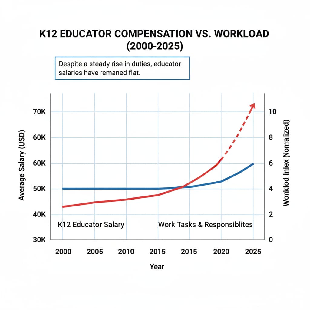 Graph depicting the lack of salary adjustment for K12 educators in higher education