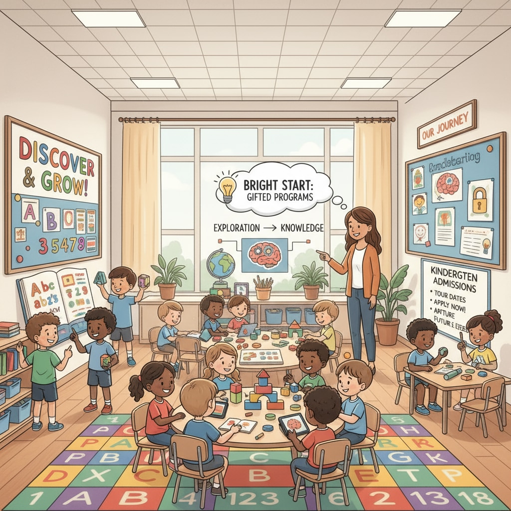 A group of young children playing and learning in a kindergarten classroom, representing the early education environment related to kindergarten admissions and gifted programs. Young children in a kindergarten classroom, relevant to gifted education, kindergarten admissions, and education policies.