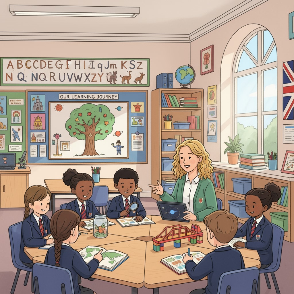 Students in a UK private primary school related to scholarships and UK education