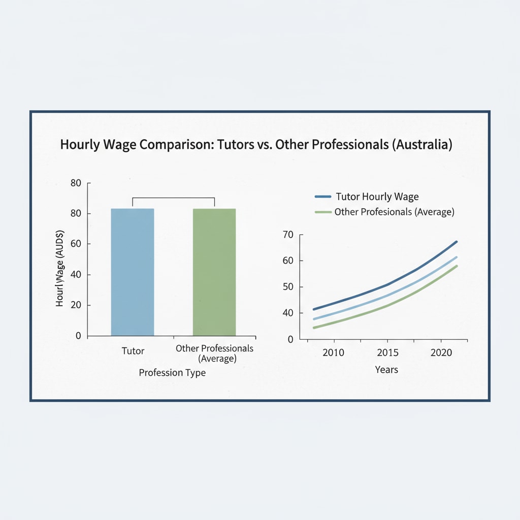 A graph showing the comparison of hourly wages of tutors and other professionals in Australia. Graph comparing hourly wages of Australian tutors and other professionals.