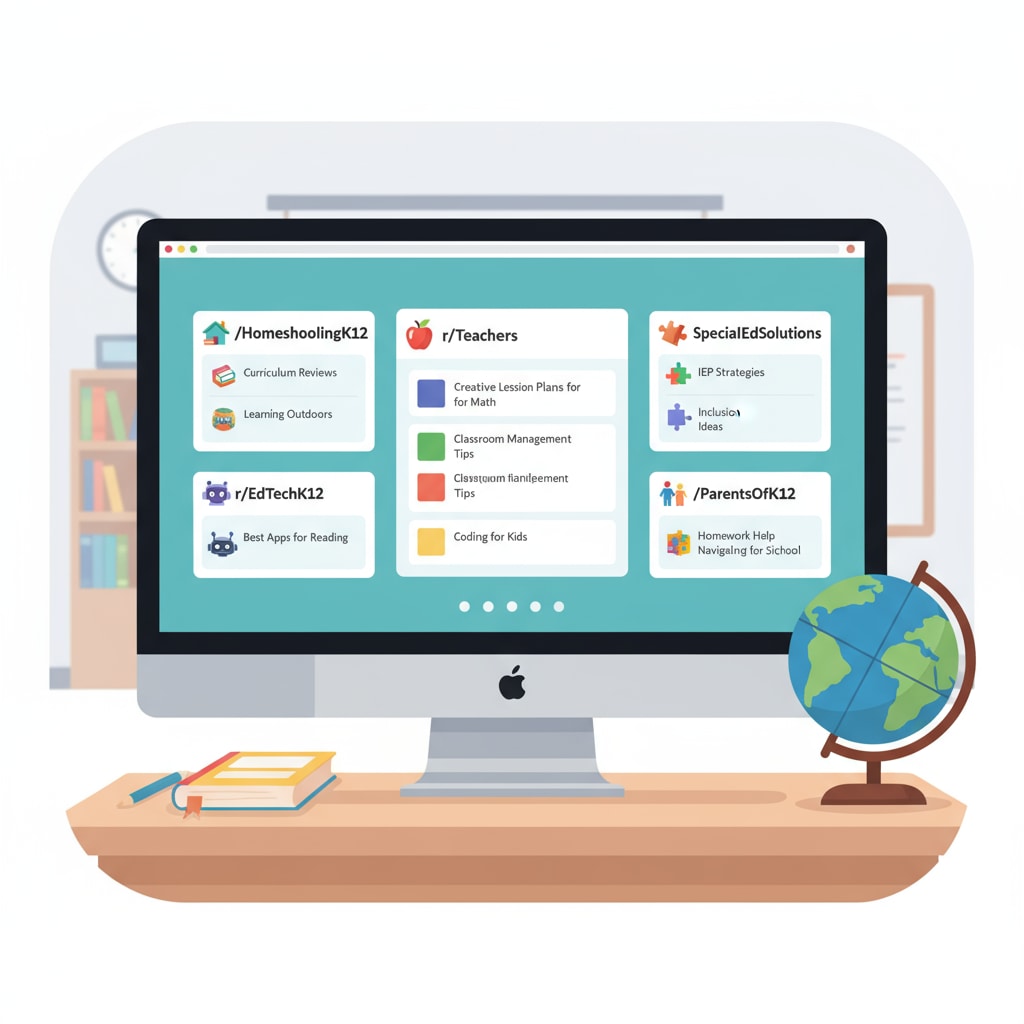 A computer screen showing different education subreddits with various topics related to K12 education. Screenshot of education subreddits relevant to community rules and posting guidelines in K12 education