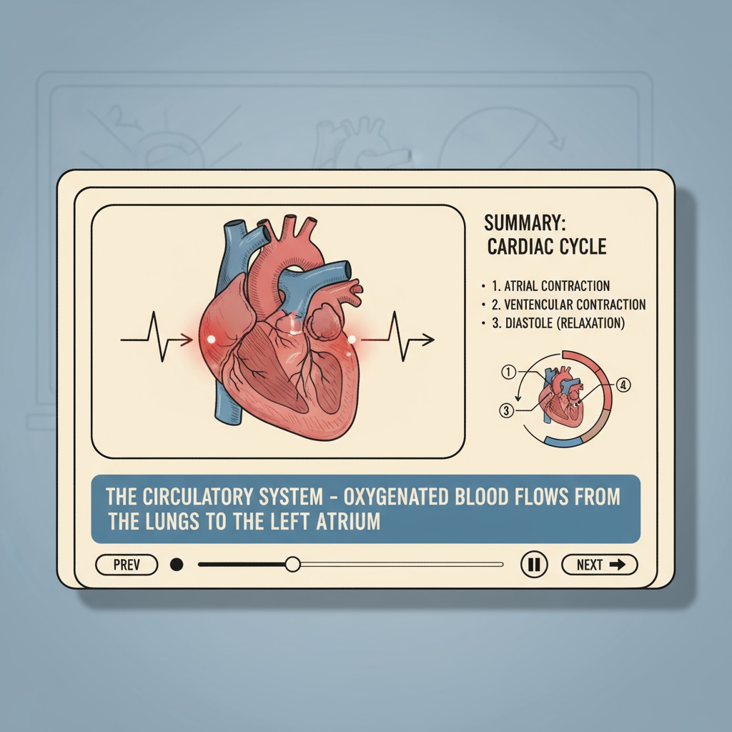 A visual representation of an educational video interface with clearly visible captions and a summary panel on the side. The interface is user-friendly and designed to enhance learning. AI-generated captions and content summary in an educational video for better accessibility