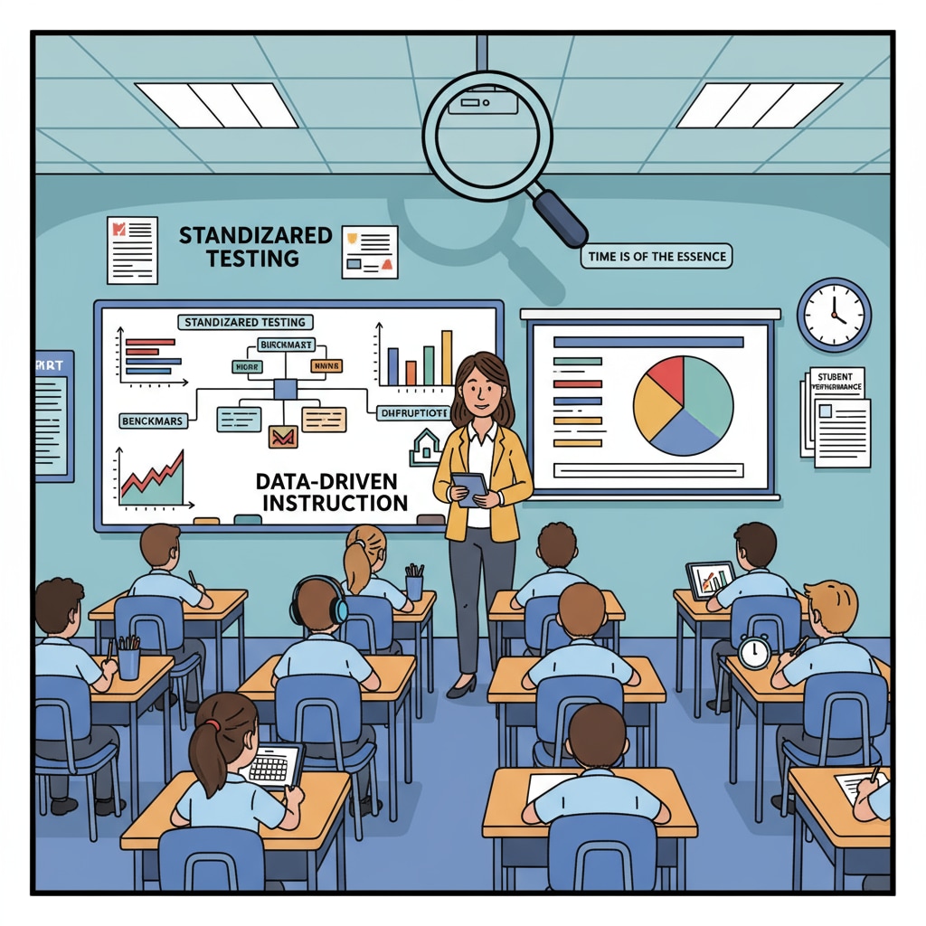 A classroom scene with students engaged in learning activities, symbolizing the educational context influenced by accountability policies. Classroom scene related to educational policies, accountability, and school leadership