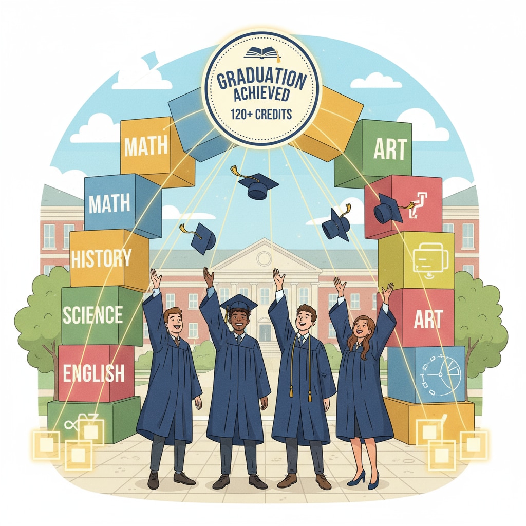 A group of students celebrating graduation with caps and gowns, representing the goal of obtaining enough credits to reach this milestone. Students celebrating graduation after getting sufficient credits