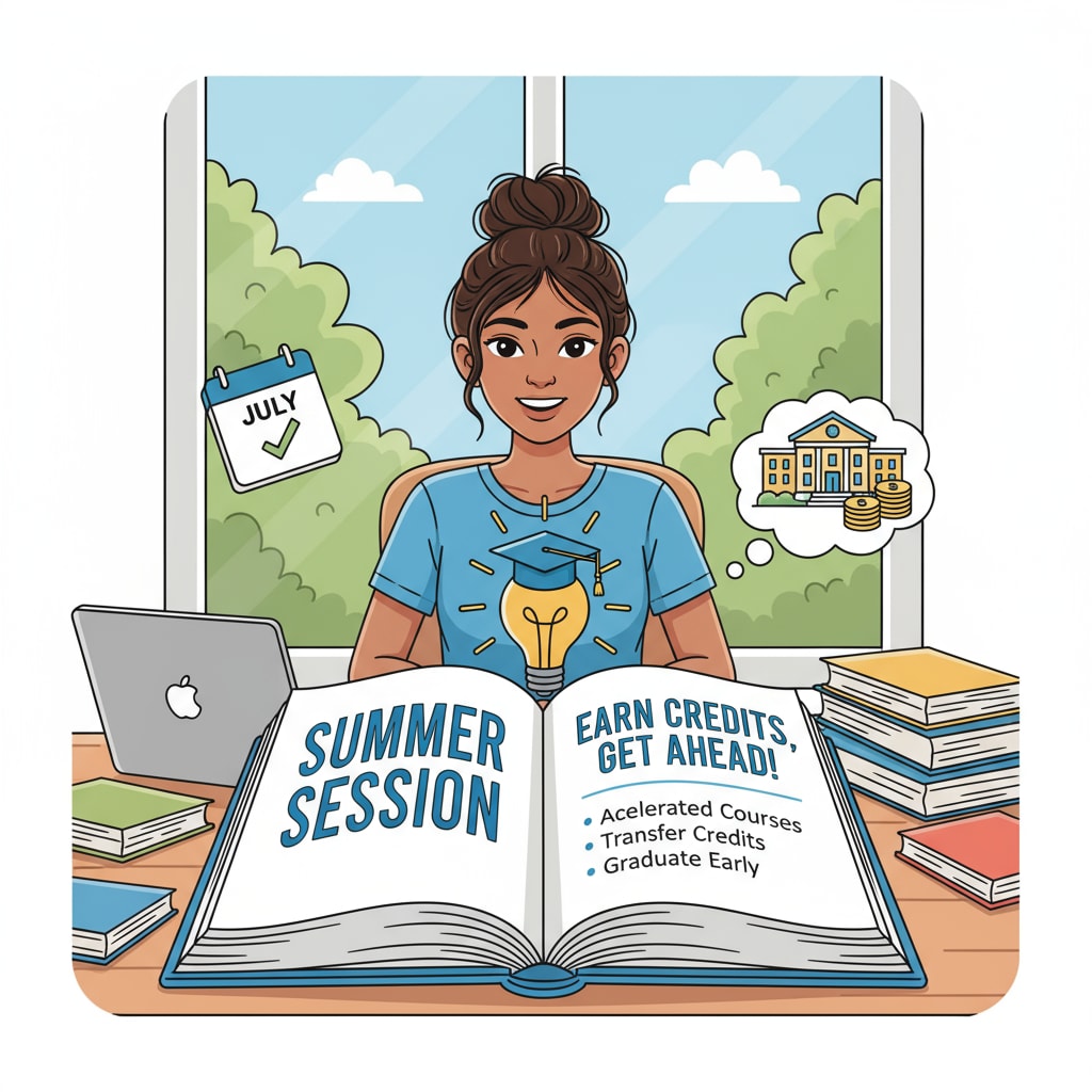 A student studying at a desk during summer, highlighting the option of taking summer courses to earn credits. Student studying during summer to gain credits for graduation