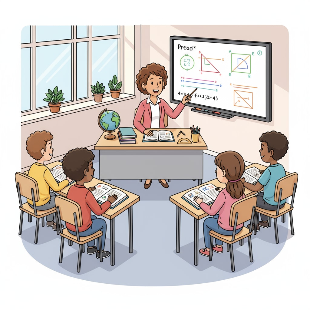 A group of students in a math class listening attentively to the teacher. Students listening to a math teacher, highlighting career planning and educational paths for math teachers.