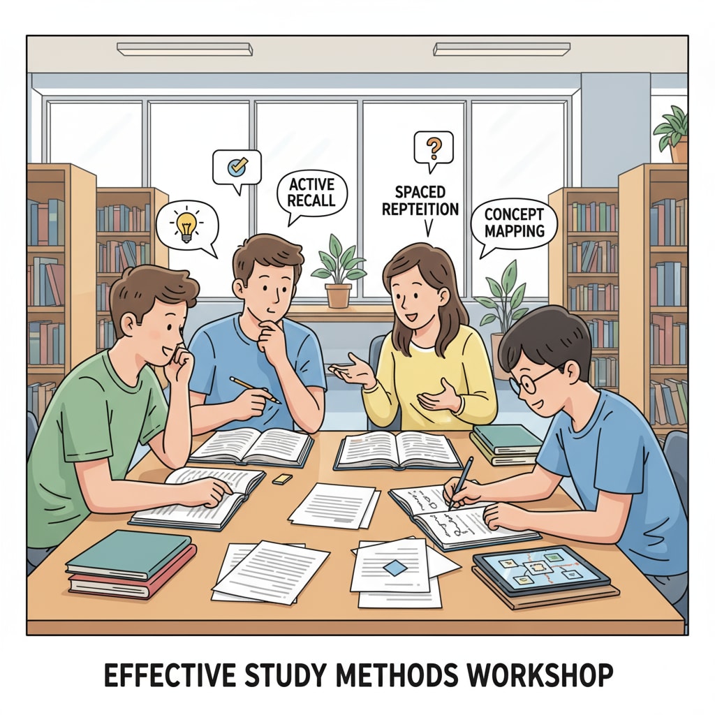 A group of high school students are gathered in a library, having an intense discussion about their study methods. Some are pointing at textbooks, while others are jotting down ideas. High school students discussing study methods in a library to improve academic skills