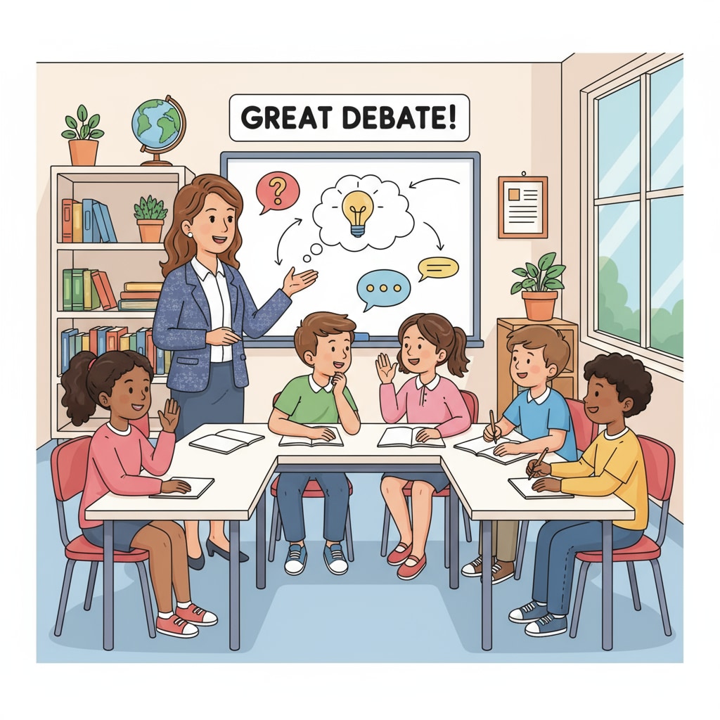A K12 teacher is leading a group discussion in the classroom, facilitating student interaction and engagement. K12 teacher leading a group discussion for teacher interviews, creative courses, and student engagement
