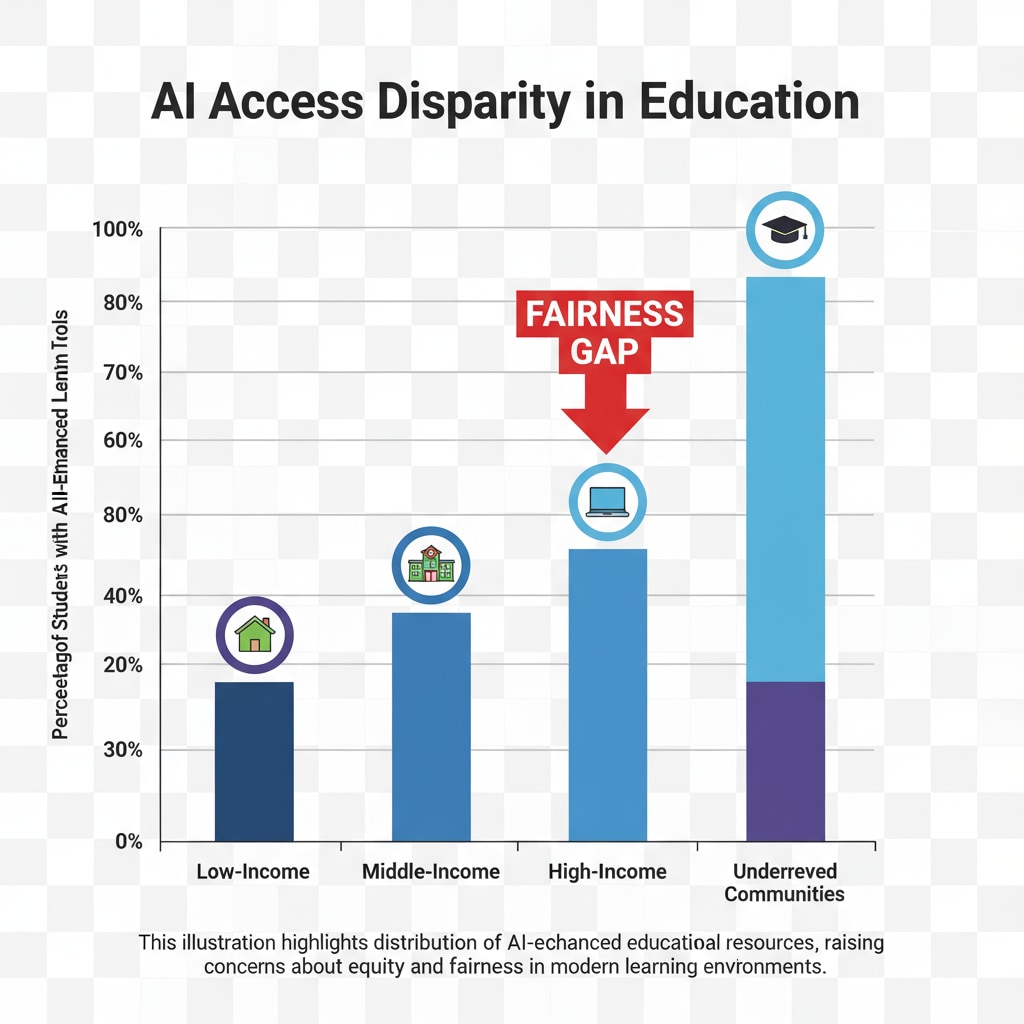 A graph presenting the disparities in AI access among different socioeconomic groups of students, emphasizing the fairness issue in AI - enhanced education. Graph showing the gap in AI access among different student groups relevant to AI policies, academic integrity, and skill value
