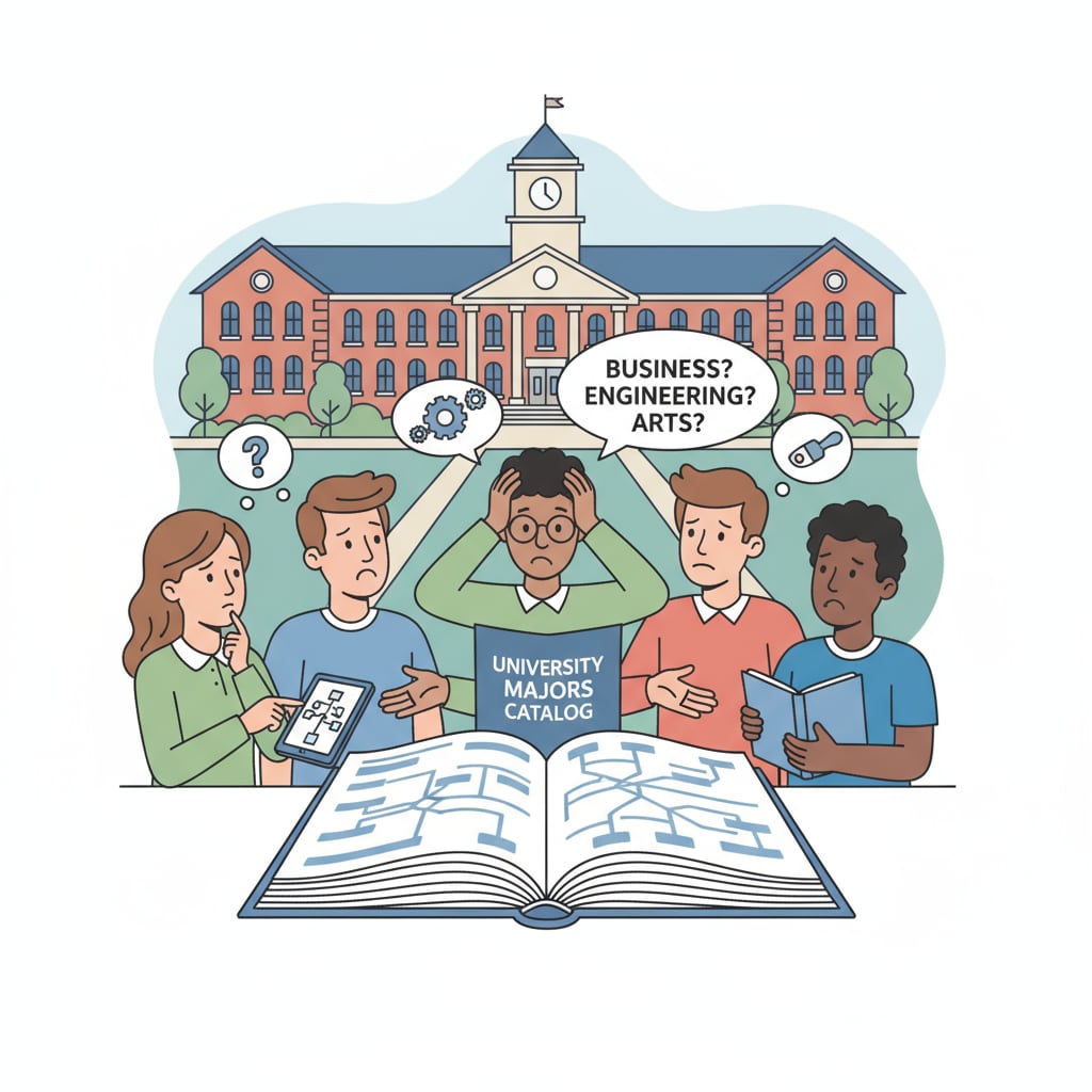 Students discussing university major choices amidst interest lack, especially relevant for those considering a geography major