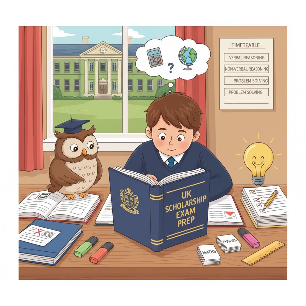 A child concentrating on exam preparation for a UK private primary school scholarship. A child preparing for a UK private primary school scholarship exam