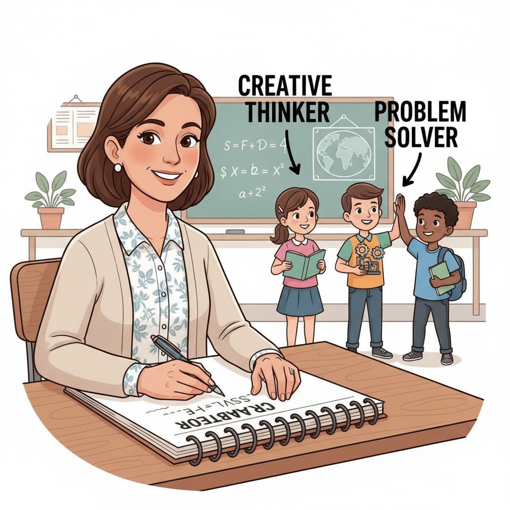 A teacher writing labels about students on a notepad. Teacher creating unfair labels related to teacher-student relationship, campus injustice, and labeling effect.