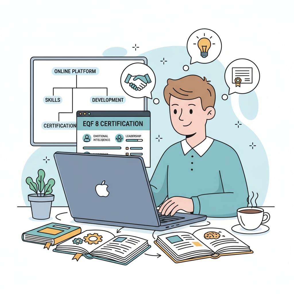 A person working on a laptop, symbolizing online learning for EQF 8 certification Person engaged in online learning for EQF 8 qualification certification
