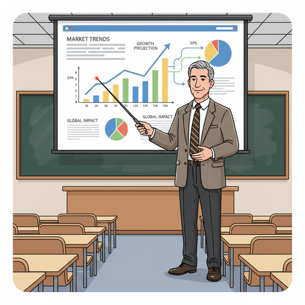 A professor standing in front of a screen with graphs and charts, using a pointer to explain a concept. Professor using visual aids in a university lecture for better attention and learning