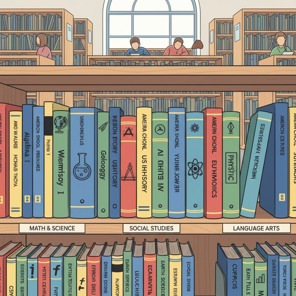 Textbooks in American school library as part of cultural deficiency and reform discussion