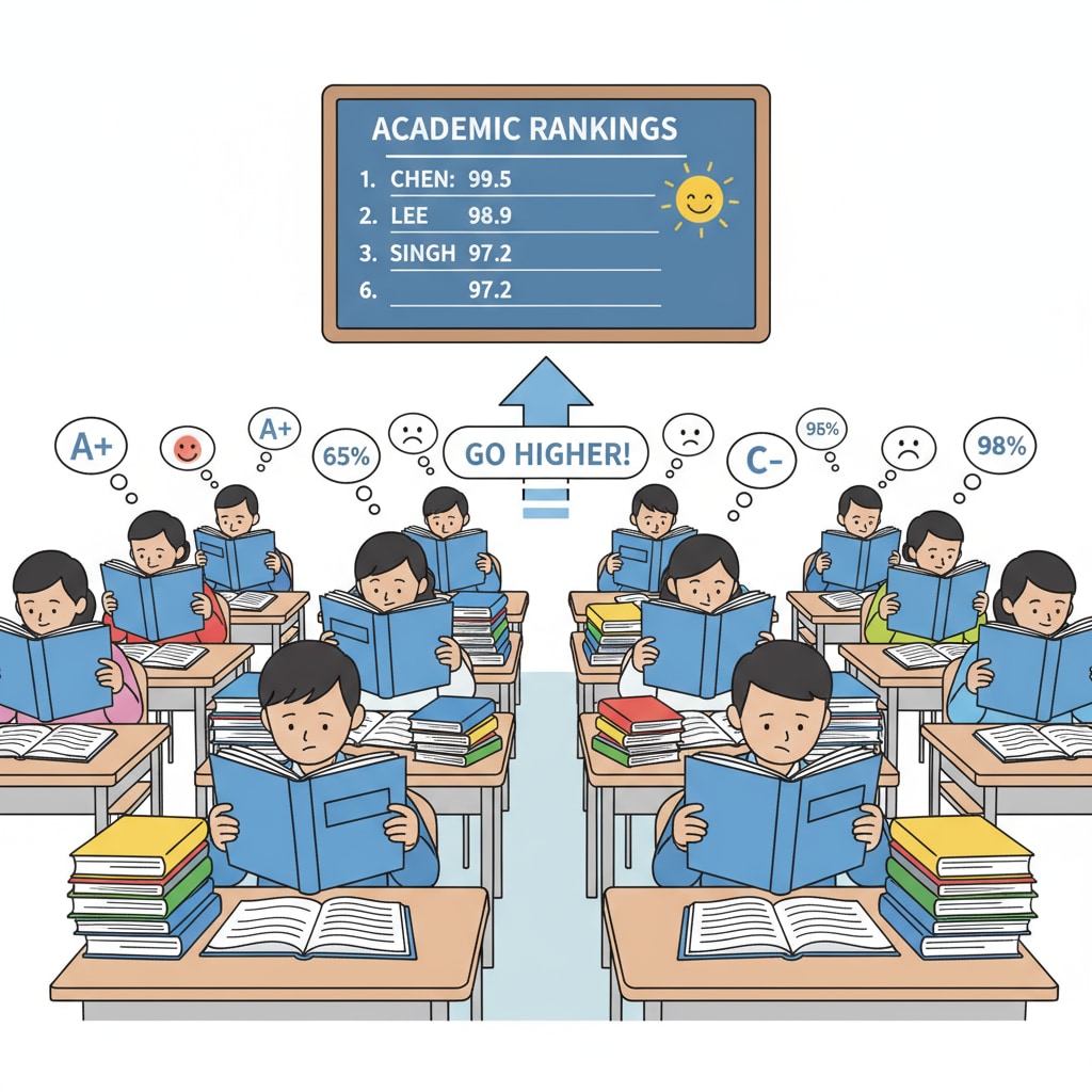 A classroom scene where students are only focused on textbooks, representing the overemphasis on academic scores in secondary education Students in a secondary education classroom focusing on textbooks, highlighting the neglect of soft skills