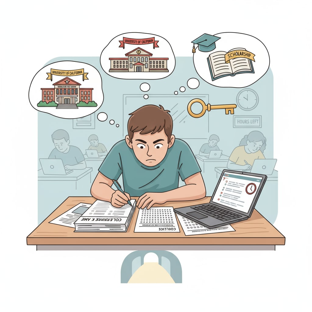 A student sitting at a desk, focused on an external exam, highlighting the importance of external exams in college applications. Student concentrating on an external exam relevant to college applications.