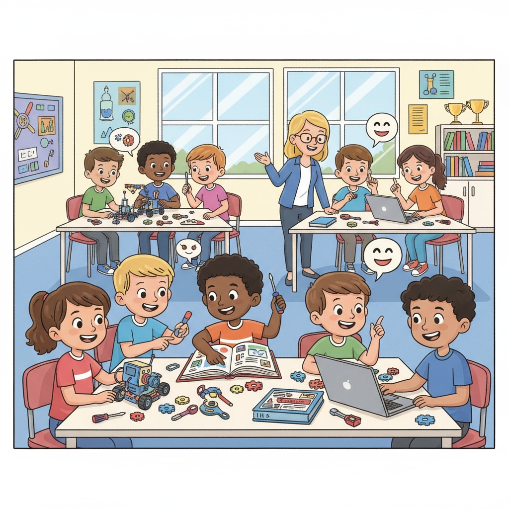 Students in a private elementary school are actively participating in an extracurricular activity. They are showing enthusiasm and teamwork. Students in a private elementary school's extracurricular activity, relevant to mid - elementary entry for education choices of siblings