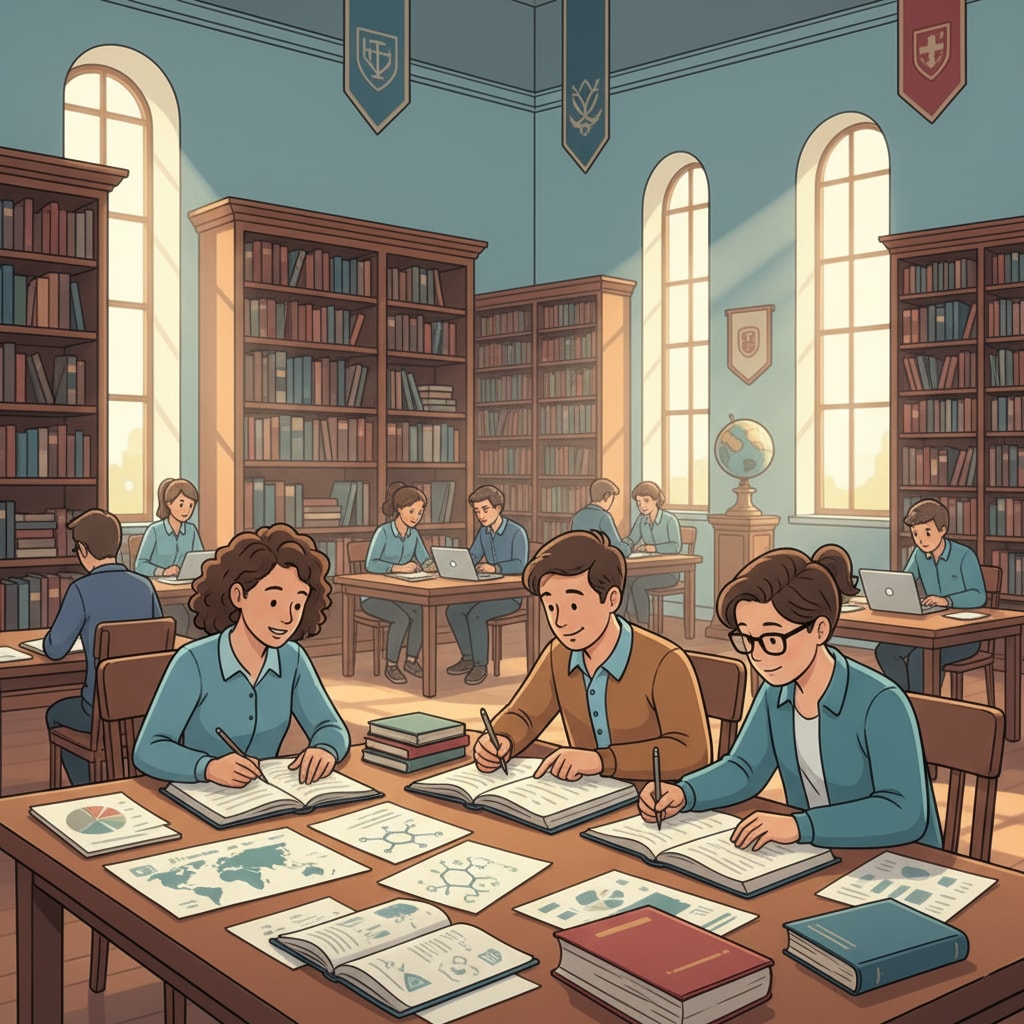 A group of students studying in a university library, symbolizing the academic environment Students in a university library related to academic expulsion, student failure, and university impact