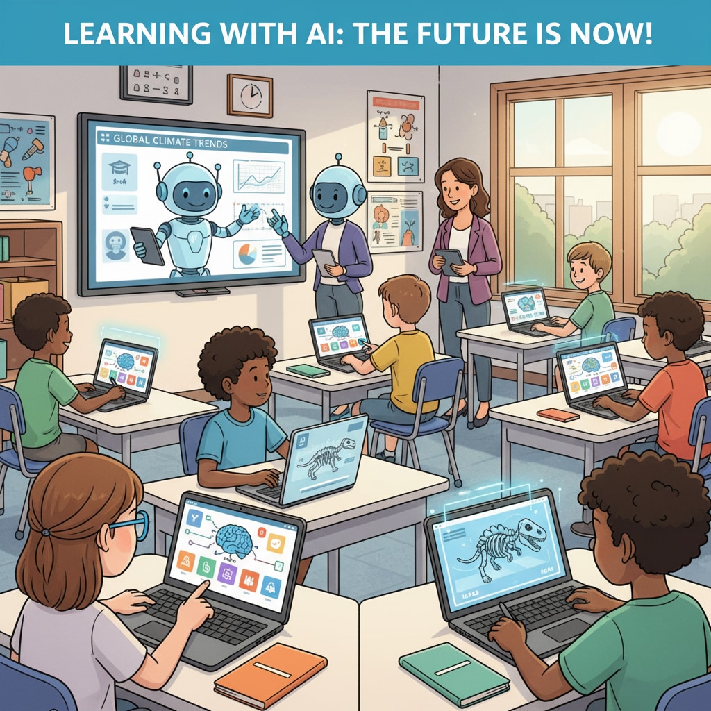 A classroom scene where students are using AI tools such as laptops with educational AI software. Students using AI tools in a classroom related to university liability, false accusations, AI use, and academic penalties