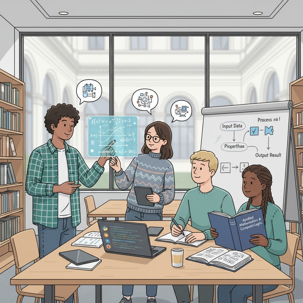 Students discussing math and programming in a European university for study abroad