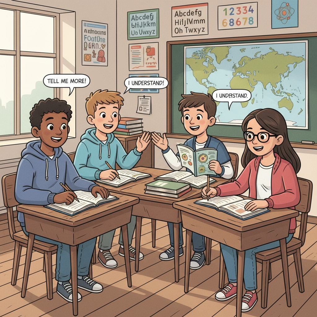 A group of uneducated teenagers sitting in a classroom, looking eager to learn Uneducated teenagers in a classroom ready for youth education, basic literacy, and teaching plans