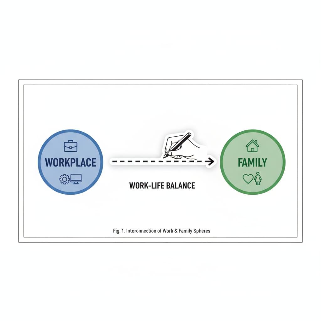 A person drawing a line between two circles representing workplace and family Illustration of setting boundaries between workplace and family in relation to workplace relationships and family boundaries
