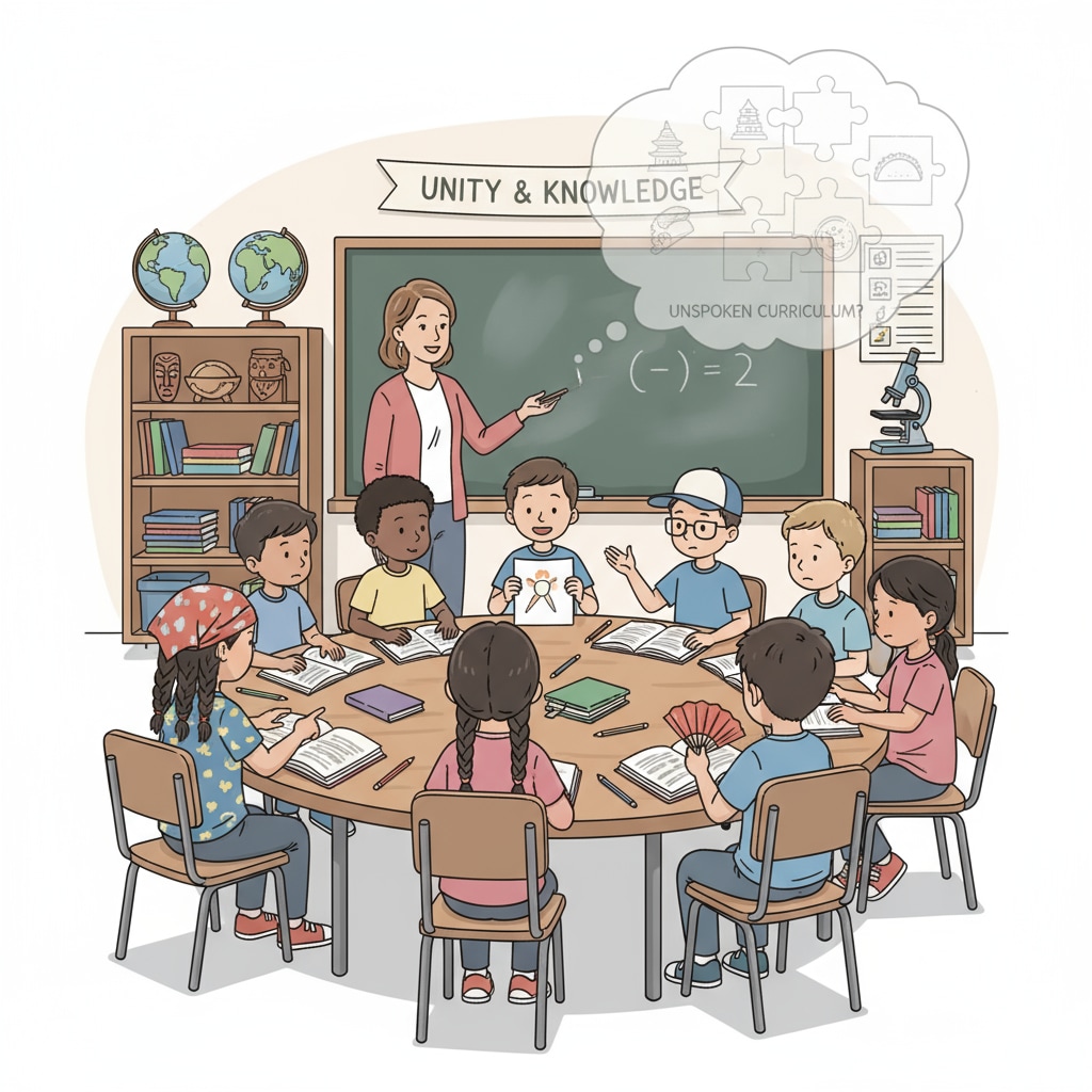 A classroom scene showing students from different ethnic backgrounds sitting together, but there are subtle signs of cultural differences in their interactions, symbolizing the hidden cultural bias in the American education environment. American education system with cultural bias in a classroom setting