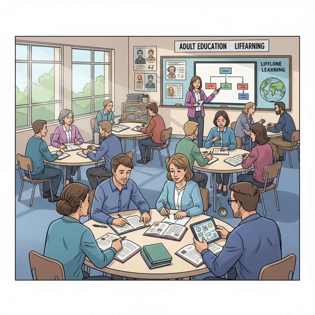 Adult students in a high school classroom, actively participating in learning activities. Adult students in a high school classroom related to high school diploma in adult education