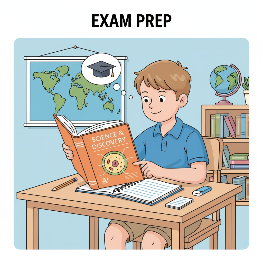 A student is sitting at a desk, writing in a notebook and referring to a textbook, actively studying for an exam. A student using active learning methods for exam preparation