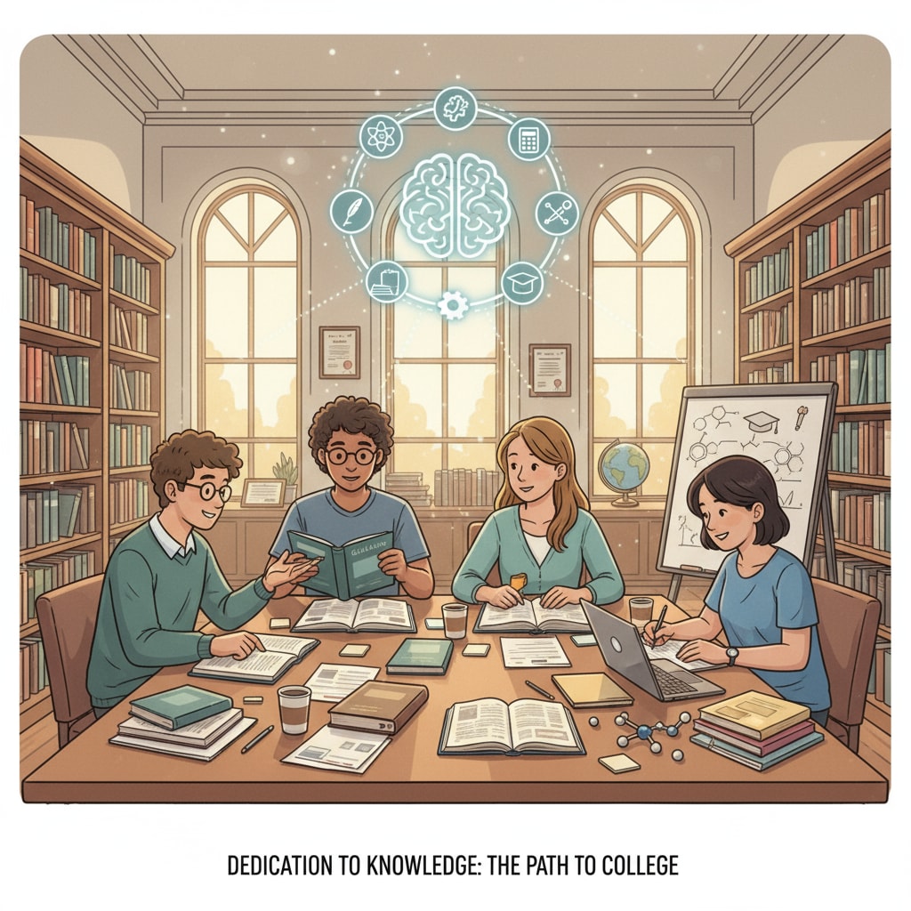 A group of students are studying together in a library, which symbolizes the academic efforts students make to prepare for college applications. Students studying in a library for college applications related to academic rigor, external exams, and college applications