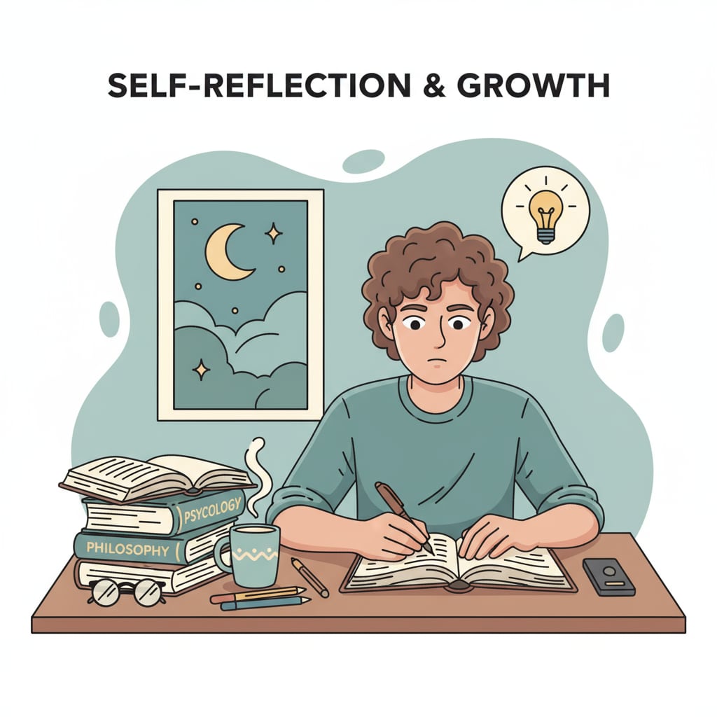 A student writing in a journal, with pens and books nearby, engaged in self-reflection A student engaged in self-reflection, relevant to academic burnout, master's thesis, and the process of regaining interest