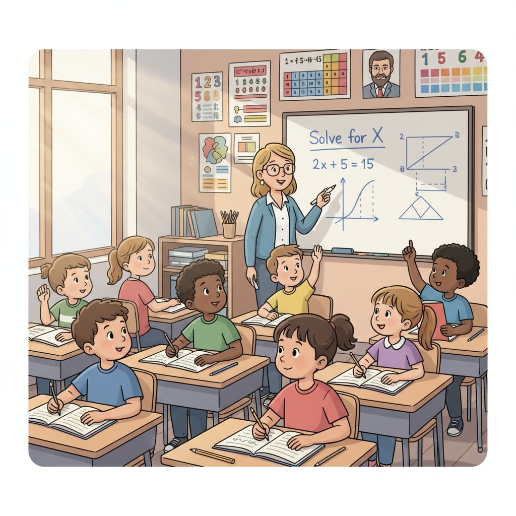 A group of students attentively listening to a math teacher in a classroom. The teacher is using a whiteboard to explain a math problem. Math teacher teaching students in a classroom, related to career planning and education choices for math majors