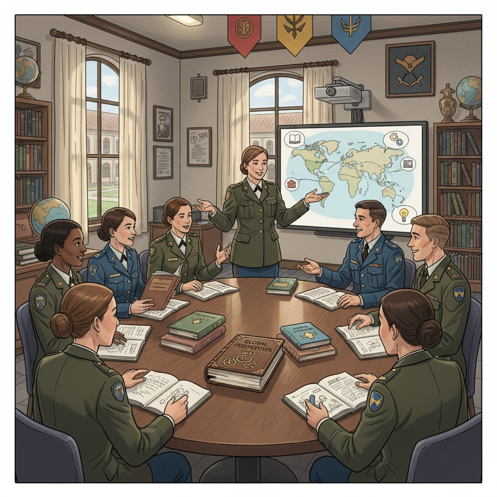 Classroom in military school with students discussing LGBTQ+ book as part of Department of Defense education, protected by First Amendment.