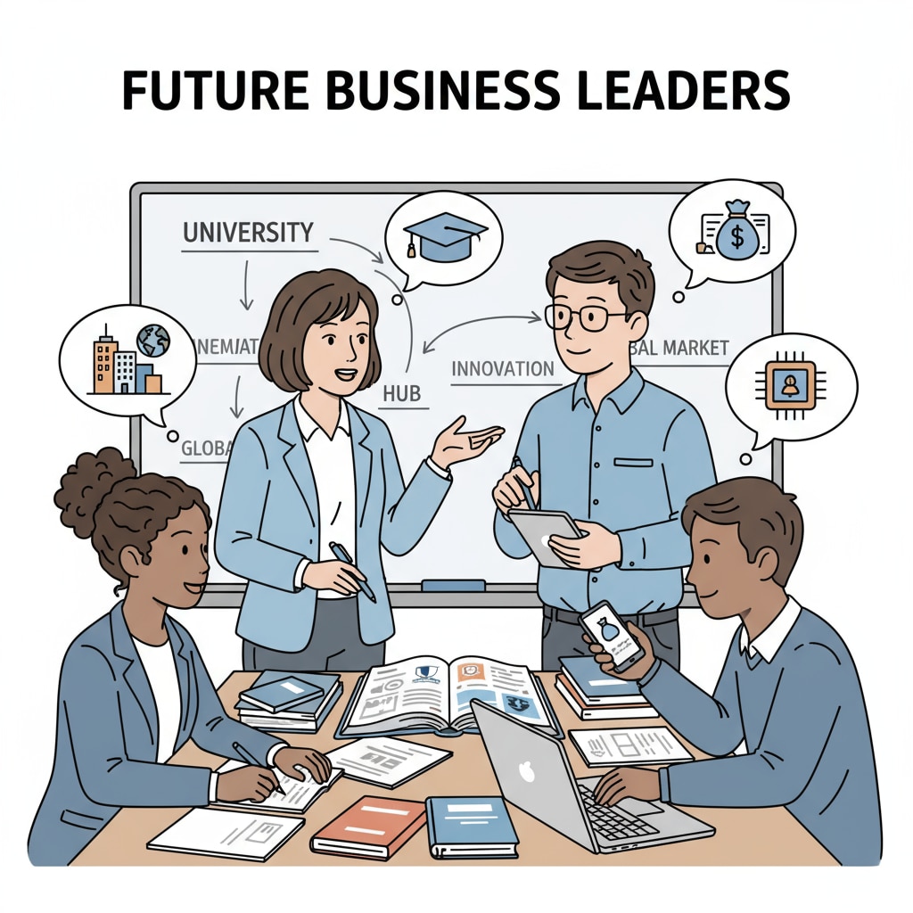 A group of high school business students are engaged in a discussion about their future educational and career aspirations. High school business students exploring higher education and career options without strong math backgrounds