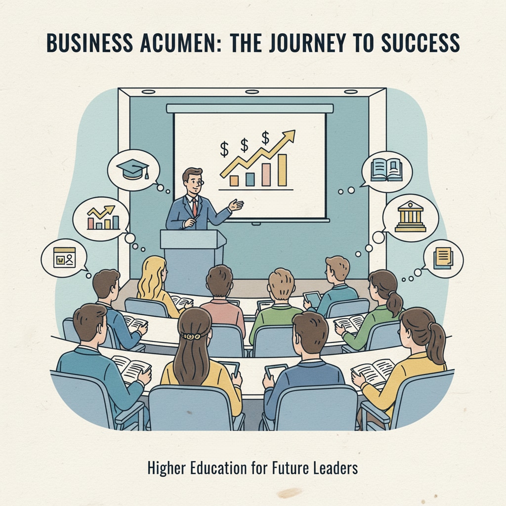 In a college classroom, business students are attentively listening to a lecture, symbolizing their pursuit of higher education in the business field. College business students in a lecture setting, relevant to higher education choices for business majors without strong math backgrounds