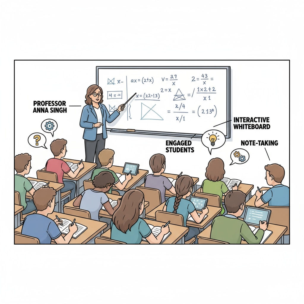 A classroom full of students listening attentively to the professor. The students are taking notes and seem engaged in the learning process. Students in a university classroom for educational investment related to career development in the job market