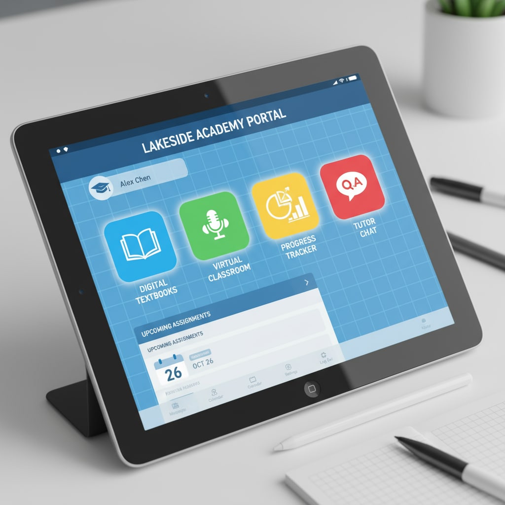 A close-up view of a tablet screen showing a school account system interface, highlighting the digital tools used in education. Tablet screen displaying a school account system interface relevant to School Account Systems, Peachjar, and Securely
