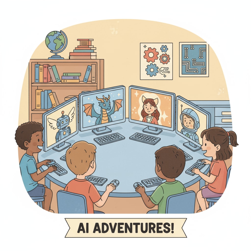 Children exploring AI avatars with curiosity
