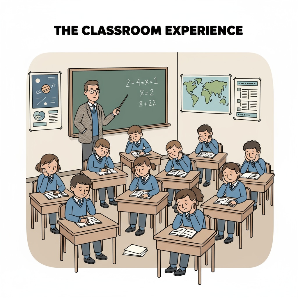 A bored classroom scene highlighting the need for better teaching methods to boost student engagement in the education system.