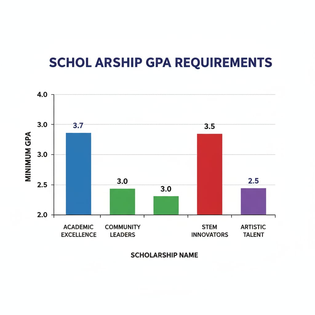 An illustration with a bar graph comparing GPA requirements of different scholarships. Importance of GPA in scholarship applications