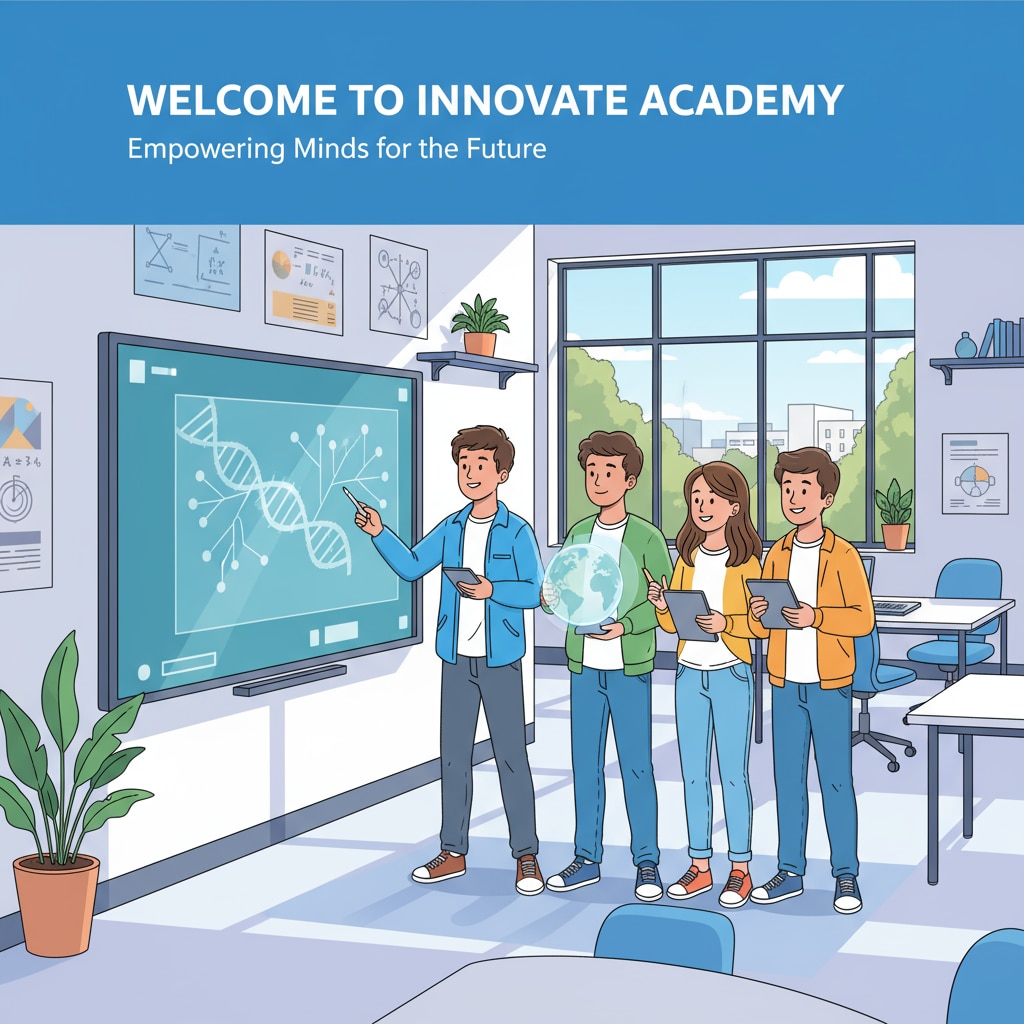 An example of an AI-generated image that could potentially be used on a high school website. It might show a group of students smiling in a modern classroom setting. AI-generated image for high school website with educational ethics implications