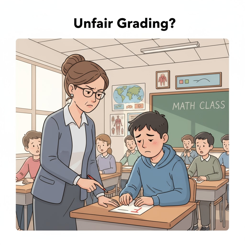 A classroom scene where a teacher is looking at a student with a disapproving expression, representing potential bias A classroom scene showing possible teacher bias towards a student related to campus injustice and student labeling