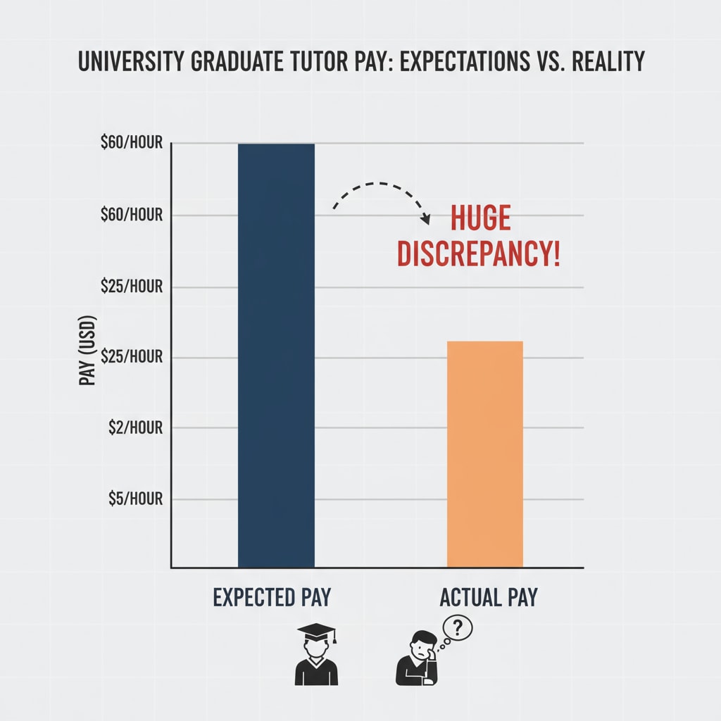 A bar graph comparing the expected pay of university graduates in tutoring companies with the actual pay they receive. Comparison of expected and actual pay for university graduates in tutoring companies